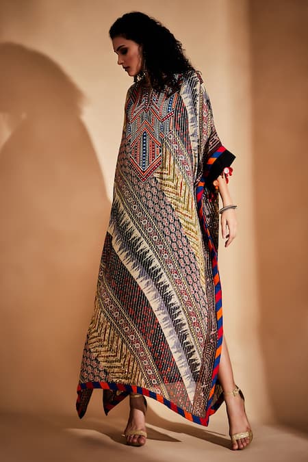 Gulabo By Abu Sandeep_Multi Color Cotton Ajrakh Print Kaftan_Online_at_Aza_Fashions