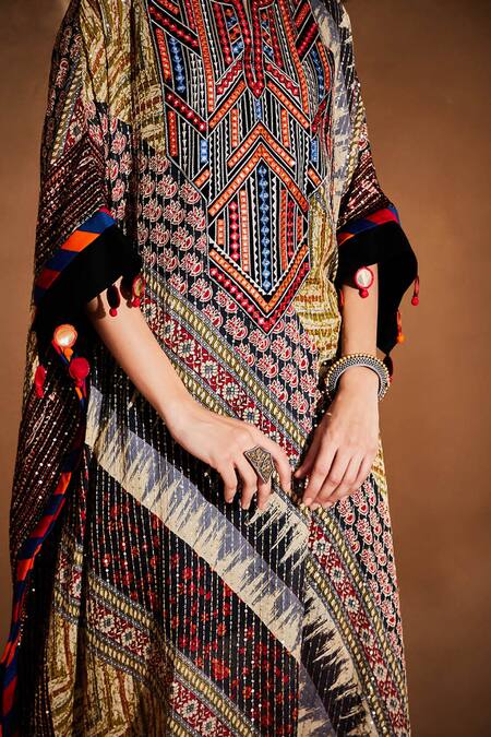 Shop_Gulabo By Abu Sandeep_Multi Color Cotton Ajrakh Print Kaftan_Online_at_Aza_Fashions