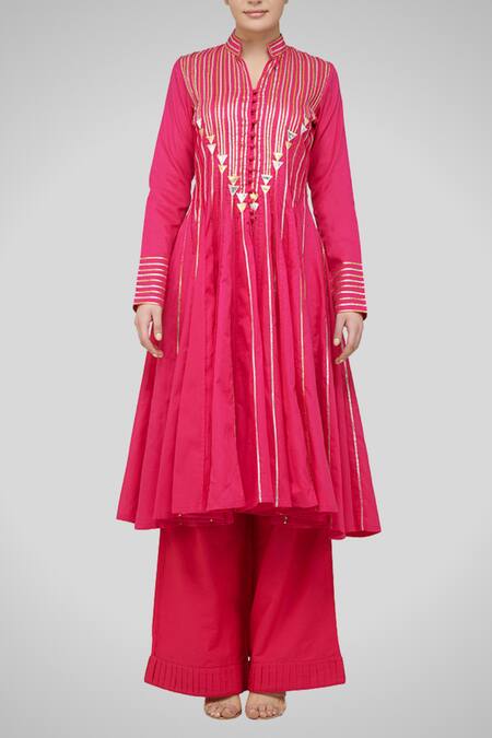 Gulabo By Abu Sandeep Pink Cotton Embroidered Kalidar Kurta