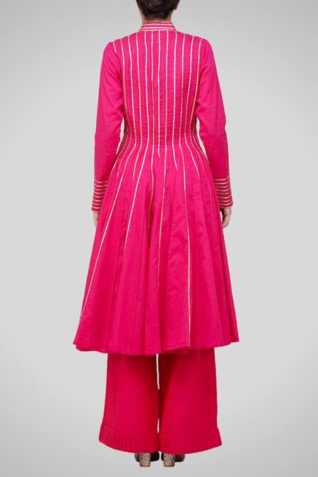Shop_Gulabo By Abu Sandeep_Pink Cotton Embroidered Kalidar Kurta_at_Aza_Fashions