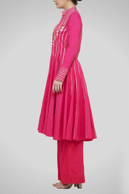 Gulabo By Abu Sandeep_Pink Cotton Embroidered Kalidar Kurta_Online_at_Aza_Fashions