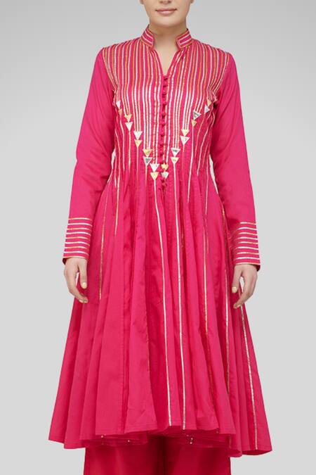 Buy_Gulabo By Abu Sandeep_Pink Cotton Embroidered Kalidar Kurta_Online_at_Aza_Fashions