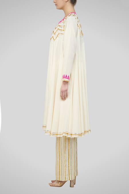 Gulabo By Abu Sandeep_White Cotton Silk Embroidered Striped Pants_Online_at_Aza_Fashions