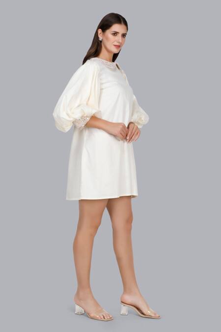 Gulabo By Abu Sandeep_White Cotton Peter Pan Collar Dress_Online_at_Aza_Fashions