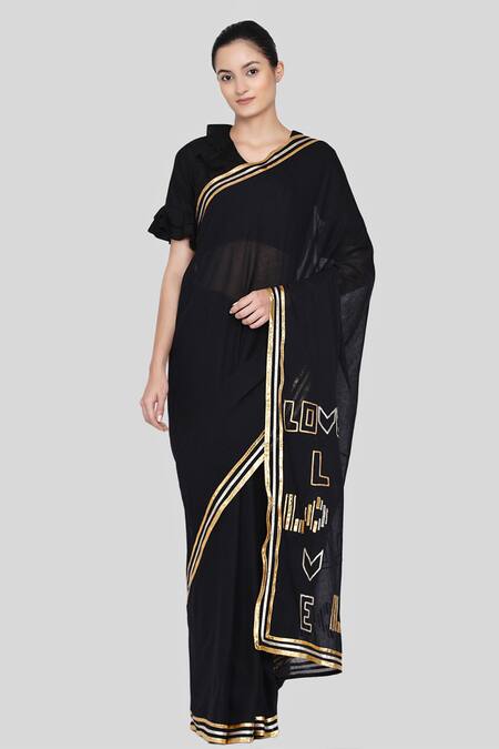 Gulabo by Abu Sandeep Black Mul Mul Embroidered Saree