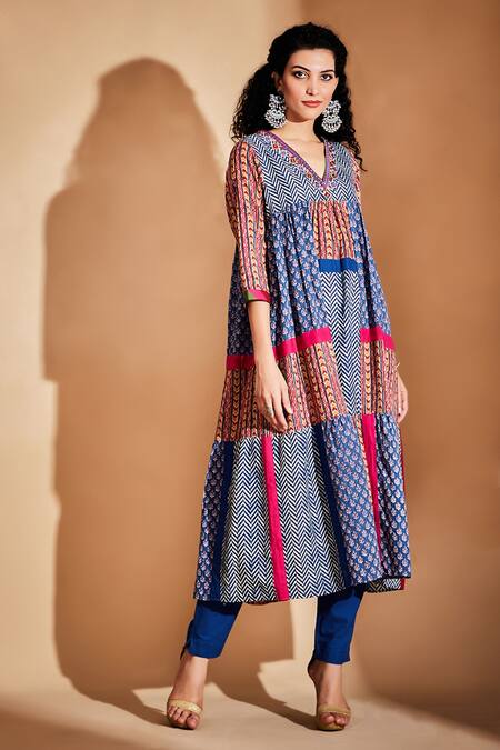 Gulabo By Abu Sandeep Multi Color Patchwork Ajrakh Print Kurta