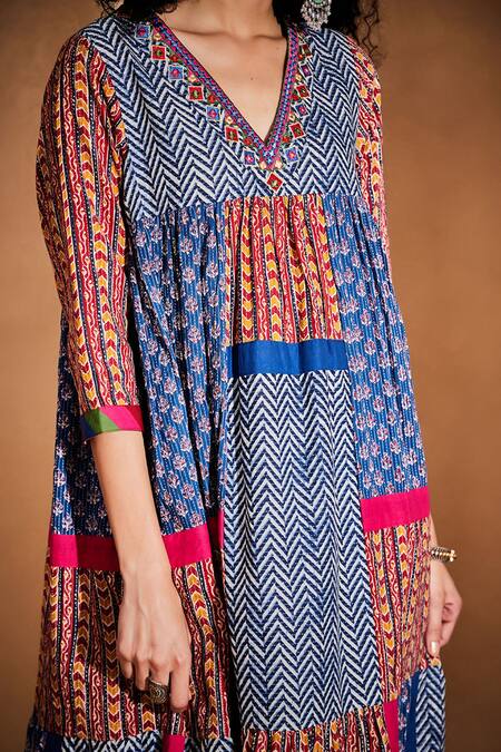 Buy Gulabo By Abu Sandeep Multi Color Patchwork Ajrakh Print Kurta Online at Aza Fashions Buy_Gulabo By Abu Sandeep_Multi Color Patchwork Ajrakh Print Kurta _Online_at_Aza_Fashions