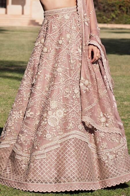 Buy Sahil Kochhar Pink Net, Silk Organza V Neck Aziza Bridal Lehenga Set Online at Aza Fashions Buy_Sahil Kochhar_Pink Net, Silk Organza V Neck Aziza Bridal Lehenga Set _Online_at_Aza_Fashions