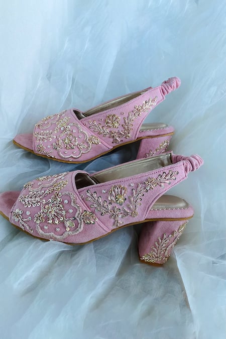 Shiveen Shiveen Pink Embroidered Block Heels 
