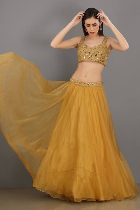 Buy Asaga Yellow Organza, Satin, Linen Sweetheart Neck Embroidered Lehenga Set Online at Aza Fashions Buy_Asaga_Yellow Organza, Satin, Linen Sweetheart Neck Embroidered Lehenga Set _Online_at_Aza_Fashions