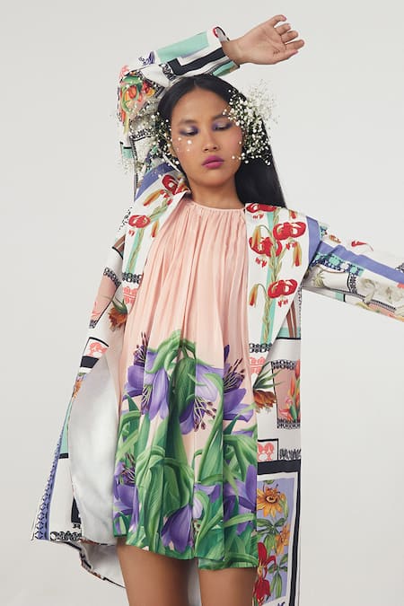 Limerick By Abirr N' Nanki Multi Color Crepe Notched Lapel Printed Blazer Online at Aza Fashions Limerick By Abirr N' Nanki_Multi Color Crepe Notched Lapel Printed Blazer _Online_at_Aza_Fashions