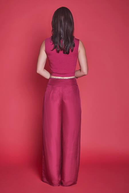 Shop_JADE BY MONICA & KARISHMA_Pink Organza Round Cape And Pant Set  _at_Aza_Fashions