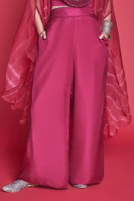Buy_JADE BY MONICA & KARISHMA_Pink Organza Round Cape And Pant Set  _Online_at_Aza_Fashions