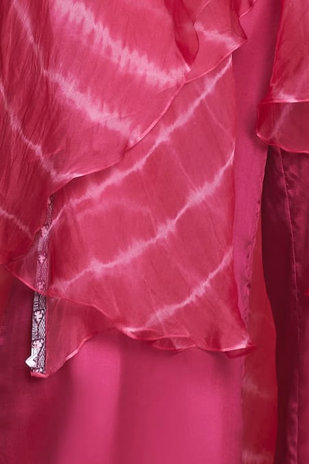 Shop_JADE BY MONICA & KARISHMA_Pink Organza Round Cape And Pant Set  _Online_at_Aza_Fashions