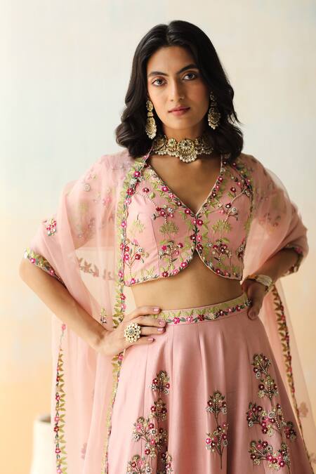 Buy Aman Takyar Pink Organza, Dupion Silk Cutdana, Floral, Sequin V Neck Embroidered Lehenga Set Online at Aza Fashions Buy_Aman Takyar_Pink Organza, Dupion Silk Cutdana, Floral, Sequin V Neck Embroidered Lehenga Set _Online_at_Aza_Fashions