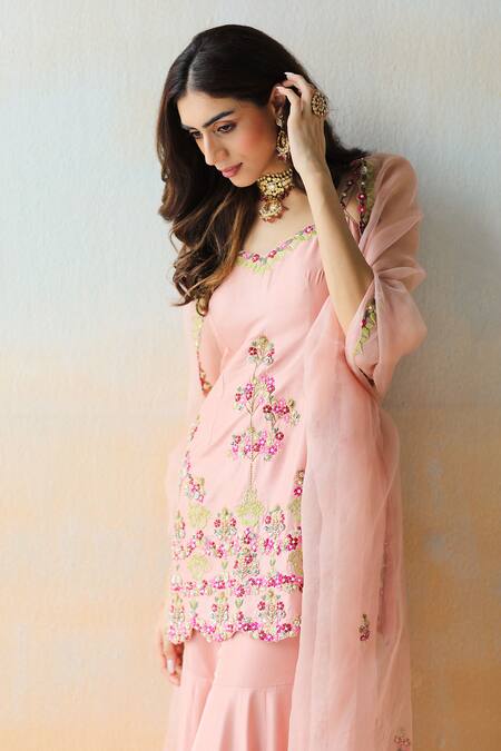 Buy Aman Takyar Pink Organza, Dupion Silk Cutdana, Floral, Sequin Embroidered Kurta Sharara Set Online at Aza Fashions Buy_Aman Takyar_Pink Organza, Dupion Silk Cutdana, Floral, Sequin Embroidered Kurta Sharara Set _Online_at_Aza_Fashions