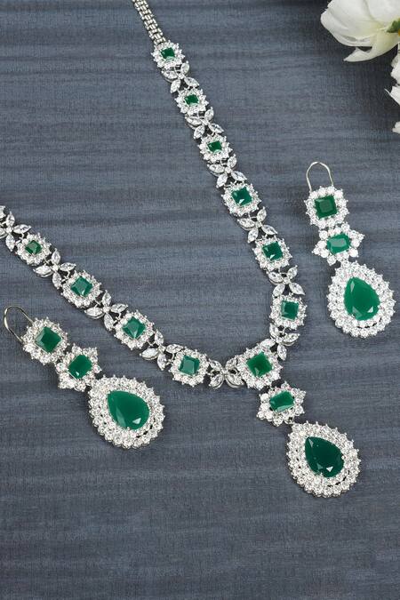 Auraa Trends_Silver Plated Diamonds, Stones Rhodium Finish Diamante Necklace Set _Online_at_Aza_Fashions
