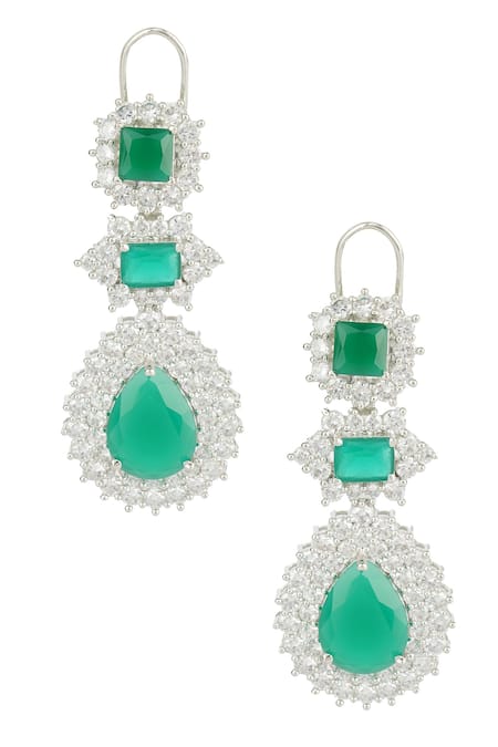 Auraa Trends_Silver Plated Diamonds, Stones Rhodium Finish Diamante Necklace Set _at_Aza_Fashions