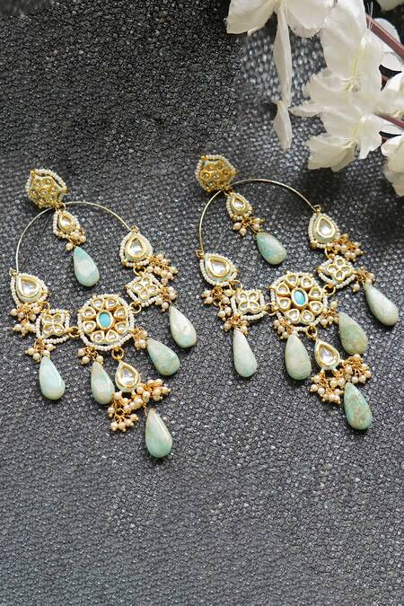 Auraa Trends_Gold Plated Pearls Kundan Polki Drop Earrings _Online_at_Aza_Fashions