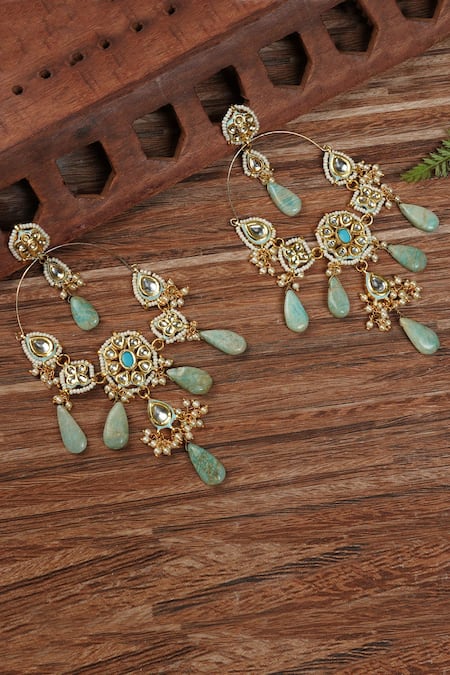 Buy_Auraa Trends_Gold Plated Pearls Kundan Polki Drop Earrings _Online_at_Aza_Fashions