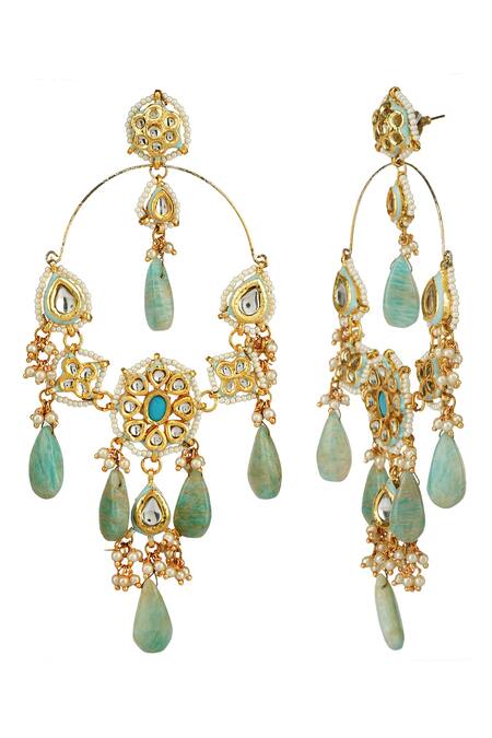 Auraa Trends_Gold Plated Pearls Kundan Polki Drop Earrings _at_Aza_Fashions