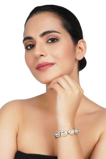 Auraa Trends_Gold Plated Diamonds, Pearls Stone Studded Bracelet_Online_at_Aza_Fashions