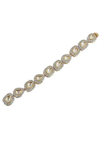 Shop_Auraa Trends_Gold Plated Diamonds, Pearls Stone Studded Bracelet_Online_at_Aza_Fashions