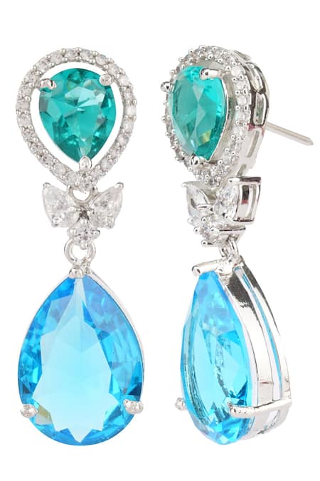 Auraa Trends_Silver Plated Diamonds, Crystals Stone Drop Earrings _Online_at_Aza_Fashions