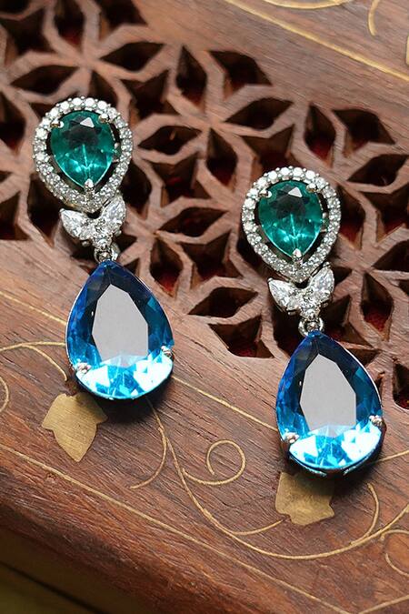 Buy_Auraa Trends_Silver Plated Diamonds, Crystals Stone Drop Earrings _Online_at_Aza_Fashions