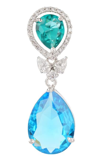 Shop_Auraa Trends_Silver Plated Diamonds, Crystals Stone Drop Earrings _Online_at_Aza_Fashions