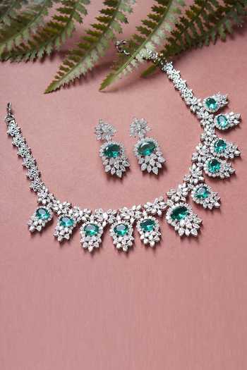 Buy_Auraa Trends_Silver Plated Diamonds, Cut Work Stone Studded Necklace Set_Online_at_Aza_Fashions