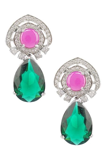 Auraa Trends_Silver Plated Imitation Diamonds Stone Drop Necklace Set _Online_at_Aza_Fashions