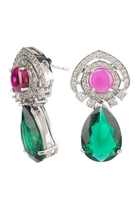 Shop_Auraa Trends_Silver Plated Imitation Diamonds Stone Drop Necklace Set _Online_at_Aza_Fashions