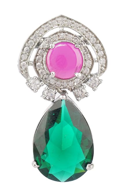 Auraa Trends_Silver Plated Imitation Diamonds Stone Drop Necklace Set _at_Aza_Fashions