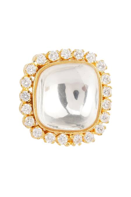 Auraa Trends_Gold Plated Pearls, Diamonds, Stones Kundan Ring _Online_at_Aza_Fashions