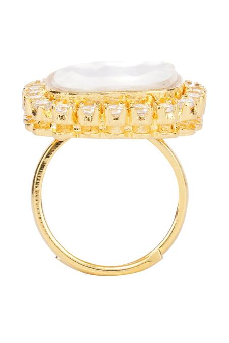 Buy_Auraa Trends_Gold Plated Pearls, Diamonds, Stones Kundan Ring _Online_at_Aza_Fashions