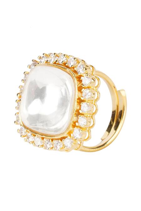 Shop_Auraa Trends_Gold Plated Pearls, Diamonds, Stones Kundan Ring _Online_at_Aza_Fashions