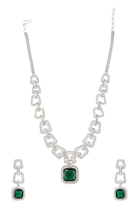 White Diamond Set|elegant Silver Rhinestone Choker Necklace & Earrings Set  For Weddings