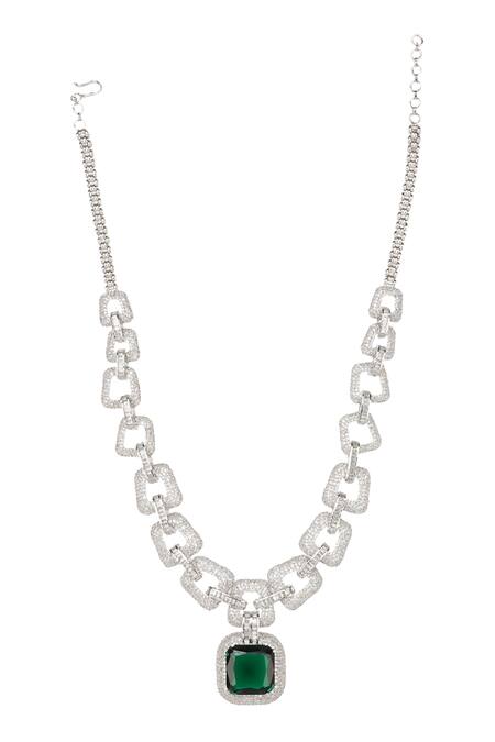 Buy Silver Plated Diamante Stones Studded Chain Necklace Set by Auraa  Trends Online at Aza Fashions.