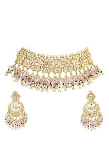 Buy Auraa Trends Gold Plated Beads, Kundans, Stones Studded Choker Set at Aza Fashions Buy_Auraa Trends_Gold Plated Beads, Kundans, Stones Studded Choker Set_at_Aza_Fashions