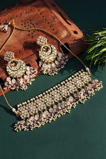 Auraa Trends_Gold Plated Beads, Kundans, Stones Studded Choker Set_Online_at_Aza_Fashions