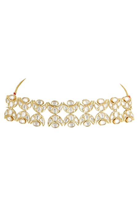 Auraa Trends_Gold Plated Pearls, Diamonds Kundan Choker Necklace Set _Online_at_Aza_Fashions