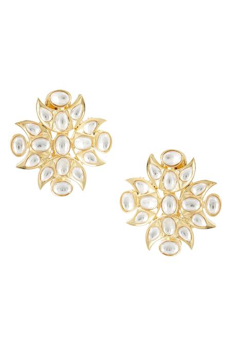 Shop_Auraa Trends_Gold Plated Pearls, Diamonds Kundan Choker Necklace Set _Online_at_Aza_Fashions