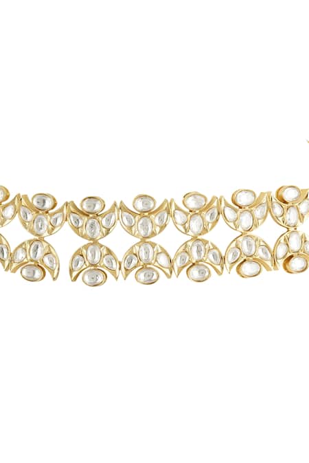 Auraa Trends_Gold Plated Pearls, Diamonds Kundan Choker Necklace Set _at_Aza_Fashions