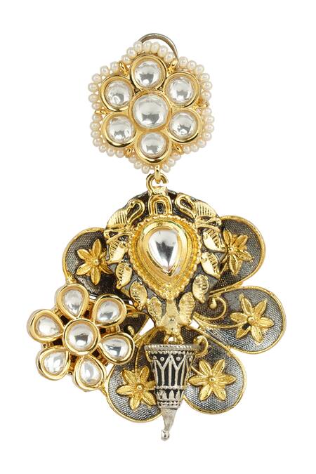 Shop_Auraa Trends_Gold Plated Pearls, Diamonds Kundan Earrings _Online_at_Aza_Fashions