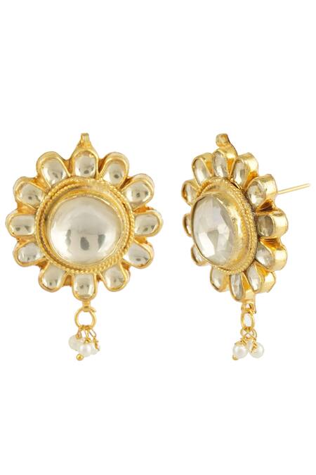 Auraa Trends_Gold Plated Diamonds, Stones Floral Motif Necklace Set _at_Aza_Fashions