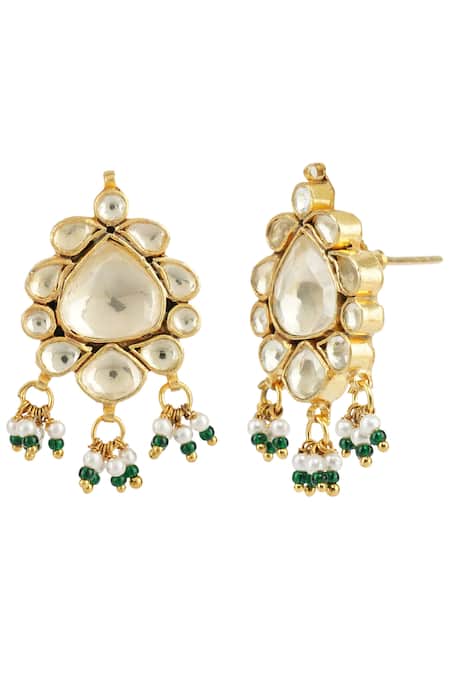 Shop_Auraa Trends_Gold Plated Pearls, Diamonds Kundan Necklace Set _Online_at_Aza_Fashions