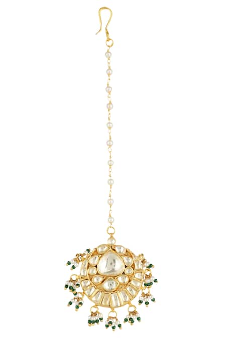 Auraa Trends_Gold Plated Pearls, Diamonds Kundan Necklace Set _at_Aza_Fashions