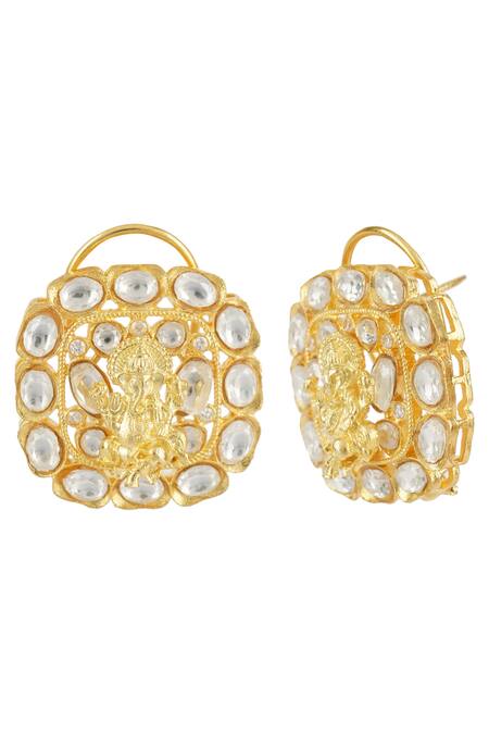 Shop_Auraa Trends_Gold Plated Pearls, Diamonds, Stones Kundan Choker Set _Online_at_Aza_Fashions