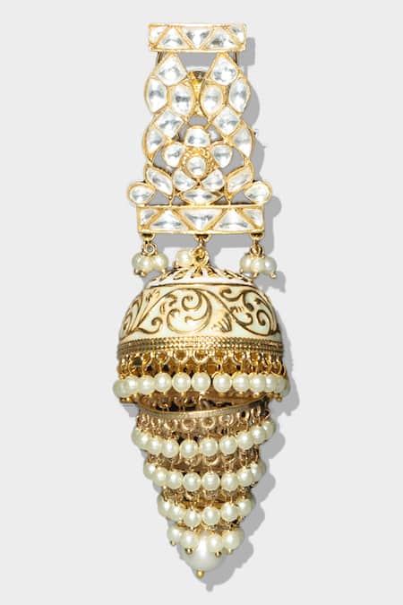 Auraa Trends_Green Pearls, Diamonds Kundan Jhumkas _Online_at_Aza_Fashions